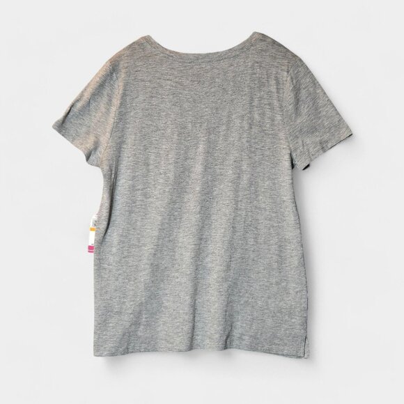 Vince Camuto Short Sleeve V Neck Top S Grey Relaxed Fit Embellished T Shirt NWT - Picture 3 of 9